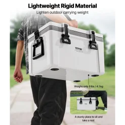 VEVOR Portable Cooler, 26 QT Hard Cooler with Ice Retention, Heavy-Duty Handles and Strap, Lightweight Rigid Material Insulated Portable Cooler, Suitable for Family Picnics and Short Trips
