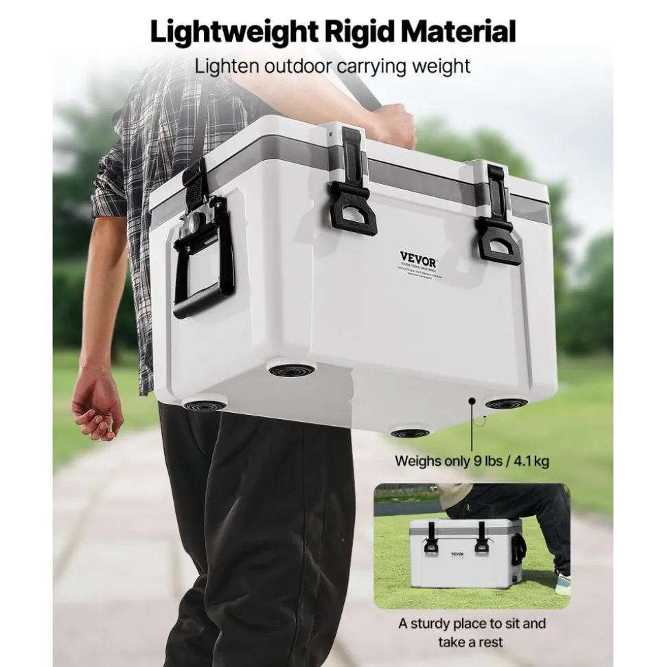 VEVOR Portable Cooler, 26 QT Hard Cooler with Ice Retention, Heavy-Duty Handles and Strap, Lightweight Rigid Material Insulated Portable Cooler, Suitable for Family Picnics and Short Trips