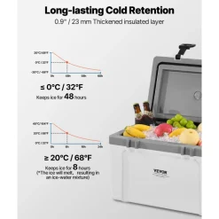 VEVOR Portable Cooler, 26 QT Hard Cooler with Ice Retention, Heavy-Duty Handles and Strap, Lightweight Rigid Material Insulated Portable Cooler, Suitable for Family Picnics and Short Trips