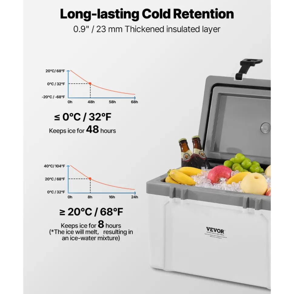 VEVOR Portable Cooler, 26 QT Hard Cooler with Ice Retention, Heavy-Duty Handles and Strap, Lightweight Rigid Material Insulated Portable Cooler, Suitable for Family Picnics and Short Trips