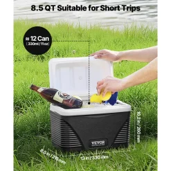 VEVOR Portable Cooler, 8.5 QT Hard Cooler with Ice Retention and Heavy-Duty Handles, Lightweight Rigid Material Insulated Portable Cooler, Suitable for Family Picnics and Short Trips
