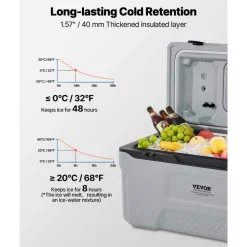 VEVOR Portable Cooler, 74 QT Wheeled Cooler with Ice Retention, Heavy-Duty Handles and Cup Holder, Lightweight Rigid Material Insulated Portable Cooler, Suitable for Family Picnics and Long Trips