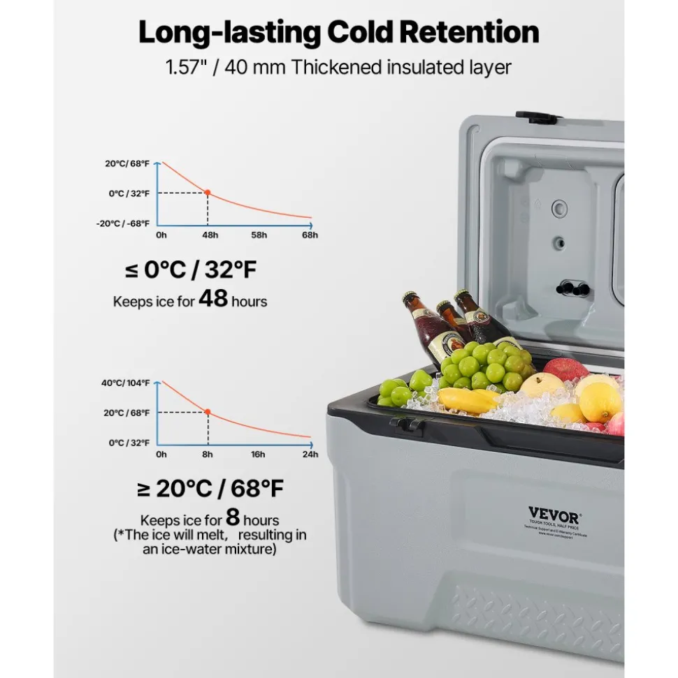 VEVOR Portable Cooler, 74 QT Wheeled Cooler with Ice Retention, Heavy-Duty Handles and Cup Holder, Lightweight Rigid Material Insulated Portable Cooler, Suitable for Family Picnics and Long Trips