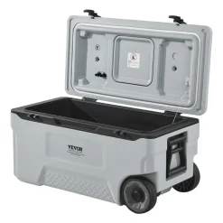 VEVOR Portable Cooler, 74 QT Wheeled Cooler with Ice Retention, Heavy-Duty Handles and Cup Holder, Lightweight Rigid Material Insulated Portable Cooler, Suitable for Family Picnics and Long Trips