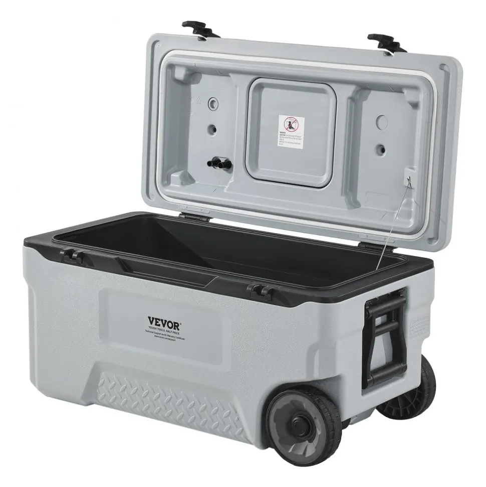 VEVOR Portable Cooler, 74 QT Wheeled Cooler with Ice Retention, Heavy-Duty Handles and Cup Holder, Lightweight Rigid Material Insulated Portable Cooler, Suitable for Family Picnics and Long Trips