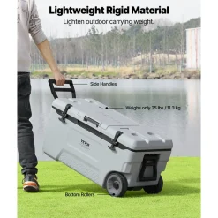 VEVOR Portable Cooler, 74 QT Wheeled Cooler with Ice Retention, Heavy-Duty Handles and Cup Holder, Lightweight Rigid Material Insulated Portable Cooler, Suitable for Family Picnics and Long Trips