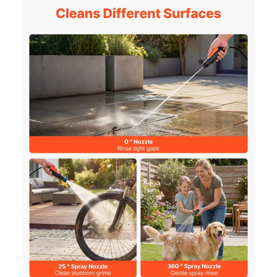 VEVOR Portable Cordless Pressure Washer with 2.64 Gal Tank, Foldable Power Washer 109 Max PSI, 3 Nozzles, Magnetic Sponge Brush & Soft Bristle Brush,78.7 in Hose, for Bike Cleaning, Patio, Camping