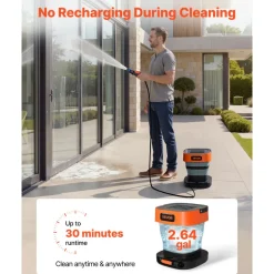 VEVOR Portable Cordless Pressure Washer with 2.64 Gal Tank, Foldable Power Washer 109 Max PSI, 3 Nozzles, Magnetic Sponge Brush & Soft Bristle Brush,78.7 in Hose, for Bike Cleaning, Patio, Camping