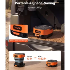 VEVOR Portable Cordless Pressure Washer with 2.64 Gal Tank, Foldable Power Washer 109 Max PSI, 3 Nozzles, Magnetic Sponge Brush & Soft Bristle Brush,78.7 in Hose, for Bike Cleaning, Patio, Camping