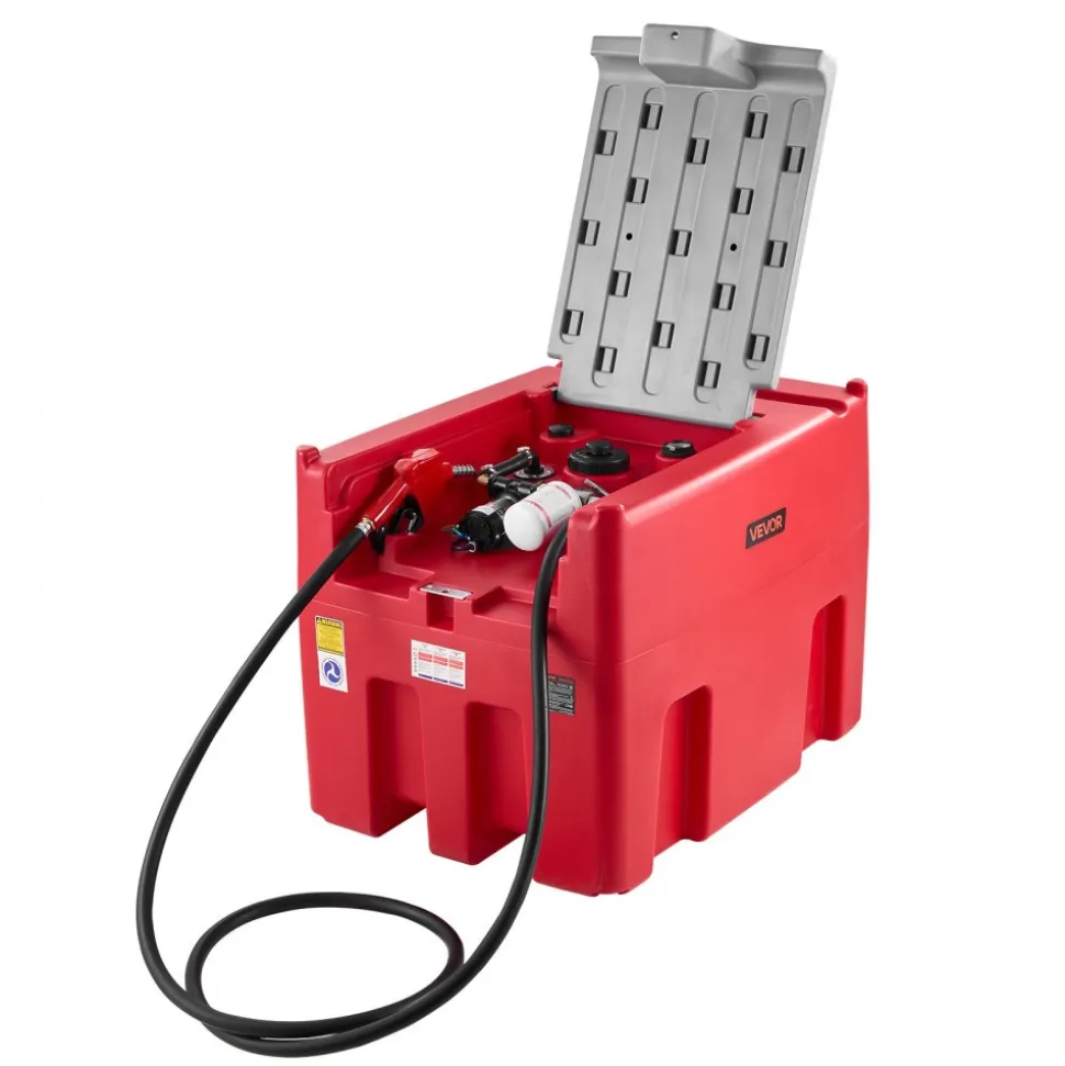 VEVOR Portable Diesel & Gasoline Tank, 116 Gallon, 10 GPM Flow Rate, Diesel Fuel Tank with 12V Electric Transfer Pump, 13.1ft Hose, Auto Fueling Nozzle, Transfer Tank for Easy Fuel Transportation, Red