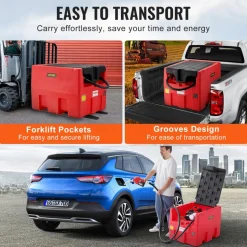VEVOR Portable Diesel & Gasoline Tank, 48 Gallon, 10.6GPM Flow Rate, Diesel Fuel Tank with 12V Electric Transfer Pump, 13.1ft Hose, Auto Fueling Nozzle, Transfer Tank for Easy Fuel Transportation, Red