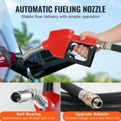 VEVOR Portable Diesel & Gasoline Tank, 48 Gallon, 10.6GPM Flow Rate, Diesel Fuel Tank with 12V Electric Transfer Pump, 13.1ft Hose, Auto Fueling Nozzle, Transfer Tank for Easy Fuel Transportation, Red
