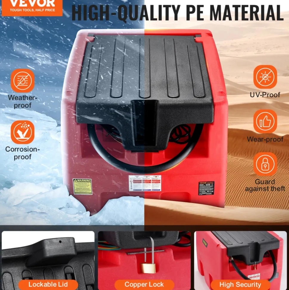 VEVOR Portable Diesel & Gasoline Tank, 48 Gallon, 10.6GPM Flow Rate, Diesel Fuel Tank with 12V Electric Transfer Pump, 13.1ft Hose, Auto Fueling Nozzle, Transfer Tank for Easy Fuel Transportation, Red