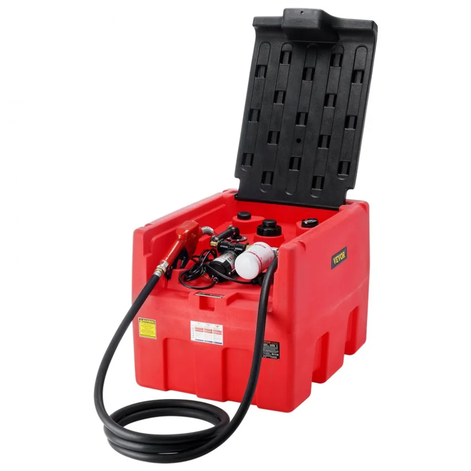 VEVOR Portable Diesel & Gasoline Tank, 48 Gallon, 10.6GPM Flow Rate, Diesel Fuel Tank with 12V Electric Transfer Pump, 13.1ft Hose, Auto Fueling Nozzle, Transfer Tank for Easy Fuel Transportation, Red