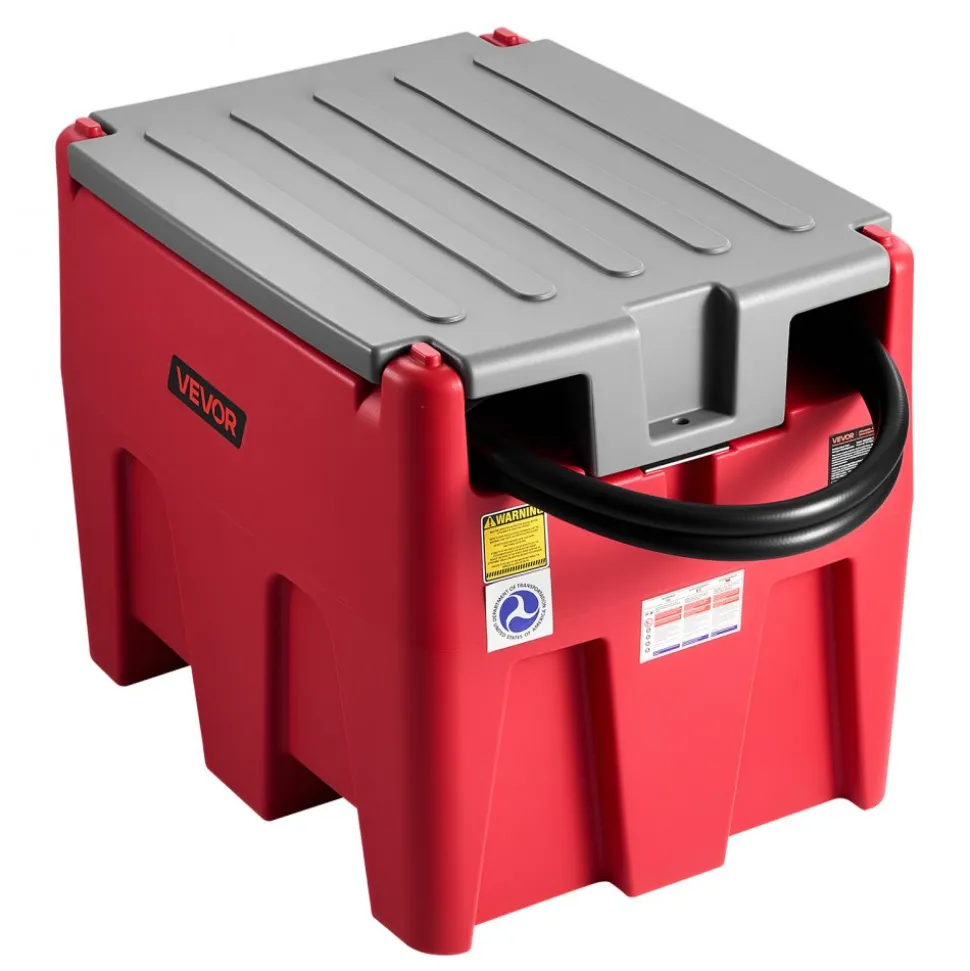 VEVOR Portable Diesel & Gasoline Tank, 58 Gallon, 10 GPM Flow Rate, Diesel Fuel Tank with 12V Electric Transfer Pump, 13.1ft Hose, Auto Fueling Nozzle, Transfer Tank for Easy Fuel Transportation, Red