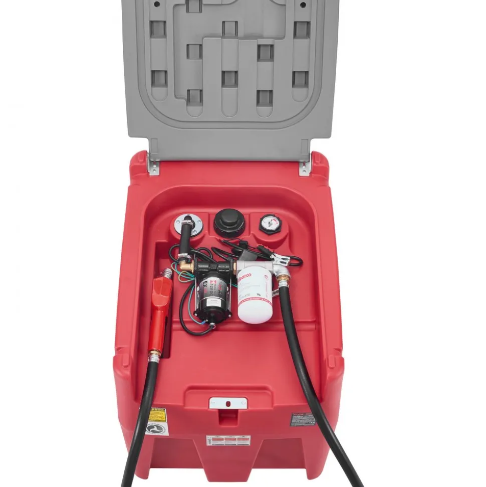 VEVOR Portable Diesel & Gasoline Tank, 58 Gallon, 10 GPM Flow Rate, Diesel Fuel Tank with 12V Electric Transfer Pump, 13.1ft Hose, Auto Fueling Nozzle, Transfer Tank for Easy Fuel Transportation, Red