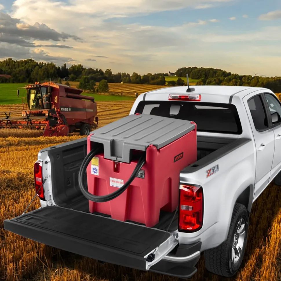 VEVOR Portable Diesel & Gasoline Tank, 58 Gallon, 10 GPM Flow Rate, Diesel Fuel Tank with 12V Electric Transfer Pump, 13.1ft Hose, Auto Fueling Nozzle, Transfer Tank for Easy Fuel Transportation, Red