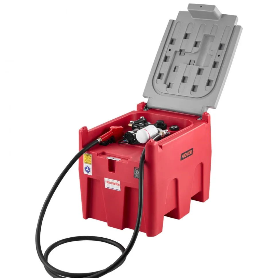 VEVOR Portable Diesel & Gasoline Tank, 58 Gallon, 10 GPM Flow Rate, Diesel Fuel Tank with 12V Electric Transfer Pump, 13.1ft Hose, Auto Fueling Nozzle, Transfer Tank for Easy Fuel Transportation, Red