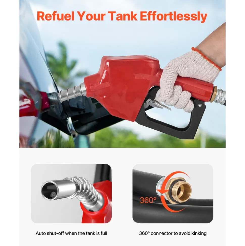 VEVOR Portable Diesel & Gasoline Tank, 58 Gallon, 10 GPM Flow Rate, Diesel Fuel Tank with 12V Electric Transfer Pump, 13.1ft Hose, Auto Fueling Nozzle, Transfer Tank for Easy Fuel Transportation, Red