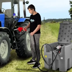 VEVOR Portable Diesel Tank, 116 Gallon Capacity & 10 GPM Flow Rate, Diesel Fuel Tank with 12V Electric Transfer Pump and 13.1ft Rubber Hose, PE Diesel Transfer Tank for Easy Fuel Transportation, Gray