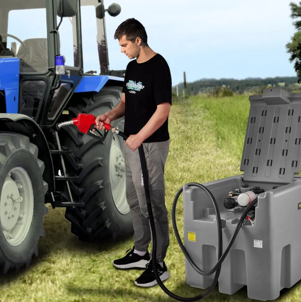 VEVOR Portable Diesel Tank, 116 Gallon Capacity & 10 GPM Flow Rate, Diesel Fuel Tank with 12V Electric Transfer Pump and 13.1ft Rubber Hose, PE Diesel Transfer Tank for Easy Fuel Transportation, Gray