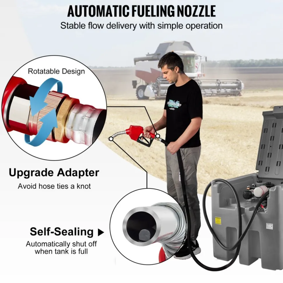 VEVOR Portable Diesel Tank, 116 Gallon Capacity & 10 GPM Flow Rate, Diesel Fuel Tank with 12V Electric Transfer Pump and 13.1ft Rubber Hose, PE Diesel Transfer Tank for Easy Fuel Transportation, Gray