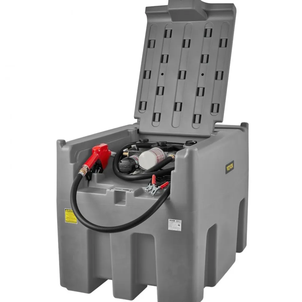 VEVOR Portable Diesel Tank, 116 Gallon Capacity & 10 GPM Flow Rate, Diesel Fuel Tank with 12V Electric Transfer Pump and 13.1ft Rubber Hose, PE Diesel Transfer Tank for Easy Fuel Transportation, Gray