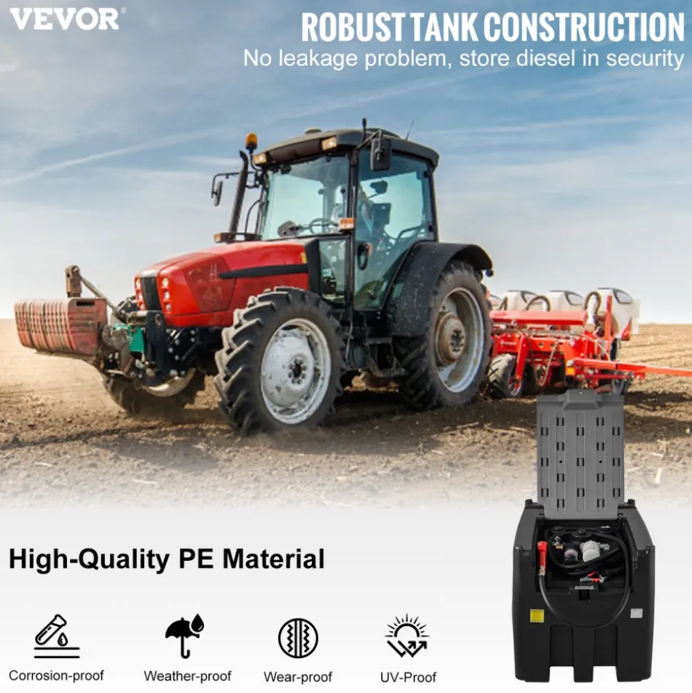 VEVOR Portable Diesel Tank, 116 Gallon Capacity & 10 GPM Flow Rate, Diesel Fuel Tank with 12V Electric Transfer Pump and 13.1ft Rubber Hose, PE Diesel Transfer Tank for Easy Fuel Transportation, Black