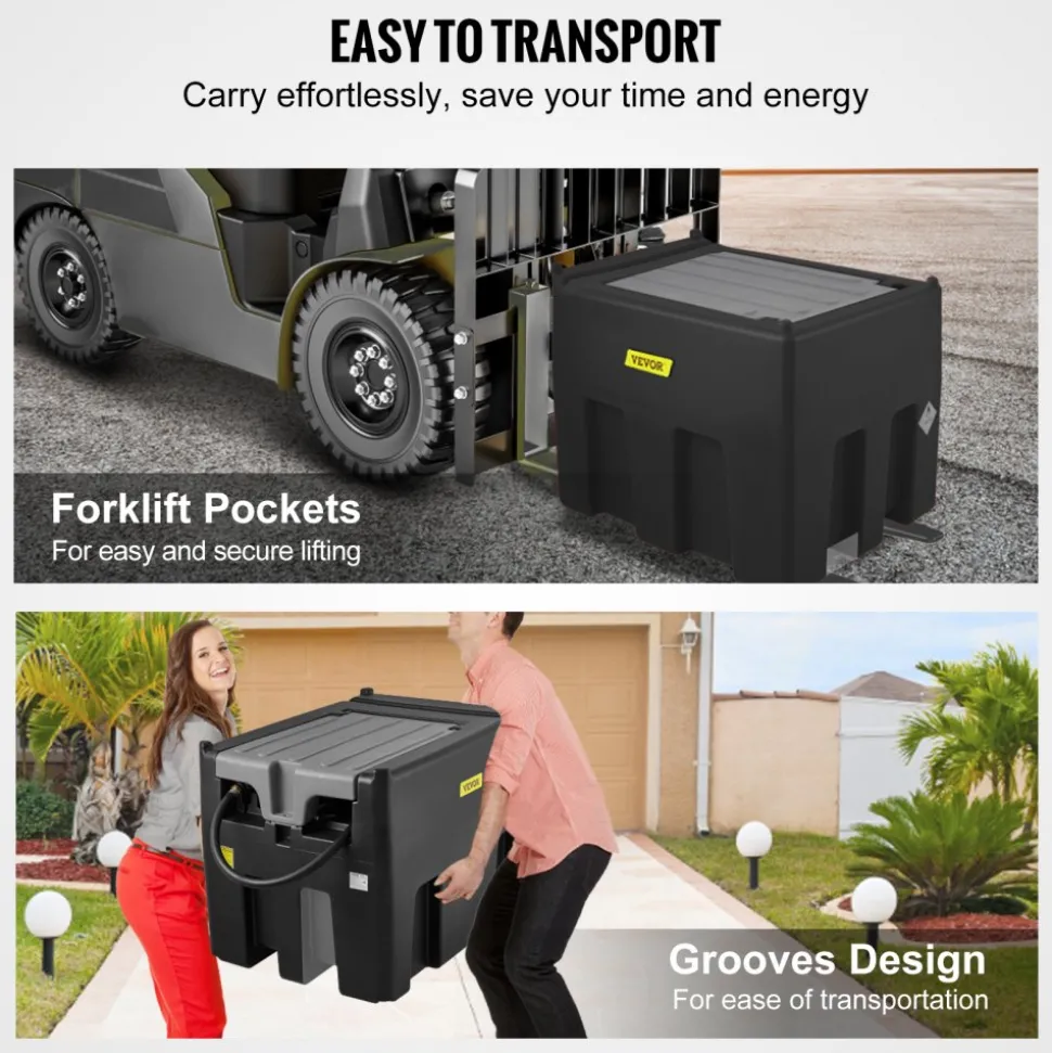 VEVOR Portable Diesel Tank, 116 Gallon Capacity & 10 GPM Flow Rate, Diesel Fuel Tank with 12V Electric Transfer Pump and 13.1ft Rubber Hose, PE Diesel Transfer Tank for Easy Fuel Transportation, Black
