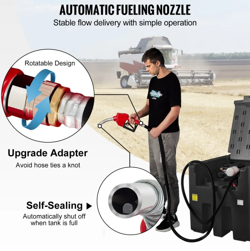 VEVOR Portable Diesel Tank, 116 Gallon Capacity & 10 GPM Flow Rate, Diesel Fuel Tank with 12V Electric Transfer Pump and 13.1ft Rubber Hose, PE Diesel Transfer Tank for Easy Fuel Transportation, Black