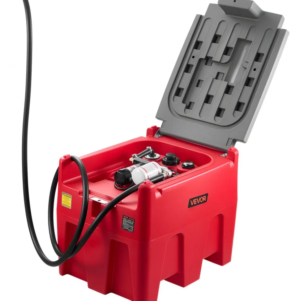 VEVOR Portable Diesel Tank, 58 Gallon Capacity & 10.6 GPM Flow Rate, Fuel Tank with 12V Electric Transfer Pump and 13.1ft Rubber Hose, PE Diesel Transfer Tanks for Easy Fuel Transportation, Red