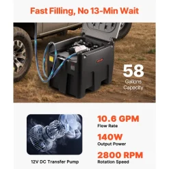 VEVOR Portable Diesel Tank, 58 Gallon Capacity & 10 GPM Flow Rate, Fuel Tank with 12V Electric Transfer Pump and 13.1ft Rubber Hose, PE Diesel Transfer Tanks for Easy Fuel Transportation, Black
