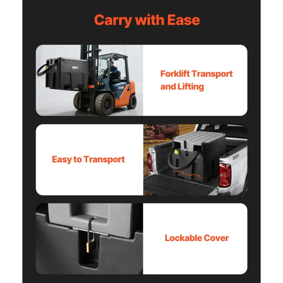 VEVOR Portable Diesel Tank, 58 Gallon Capacity & 10 GPM Flow Rate, Fuel Tank with 12V Electric Transfer Pump and 13.1ft Rubber Hose, PE Diesel Transfer Tanks for Easy Fuel Transportation, Black