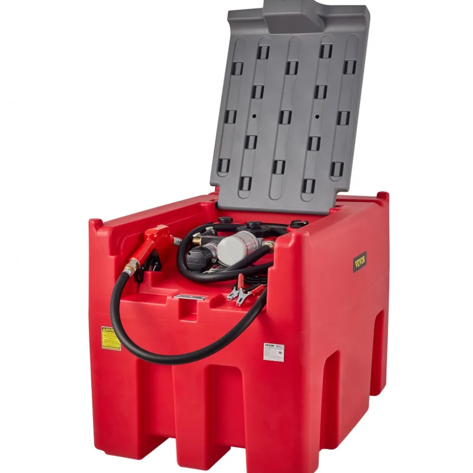 VEVOR Portable Diesel Tank, 116 Gallon Capacity & 10 GPM Flow Rate, Diesel Fuel Tank with 12V Electric Transfer Pump and 13.1ft Rubber Hose, PE Diesel Transfer Tank for Easy Fuel Transportation, Red