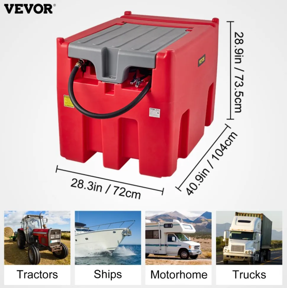 VEVOR Portable Diesel Tank, 116 Gallon Capacity & 10 GPM Flow Rate, Diesel Fuel Tank with 12V Electric Transfer Pump and 13.1ft Rubber Hose, PE Diesel Transfer Tank for Easy Fuel Transportation, Red
