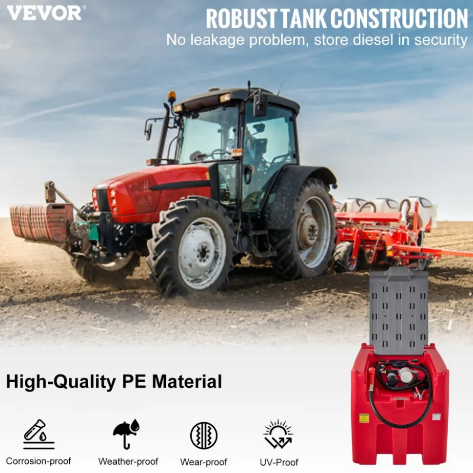 VEVOR Portable Diesel Tank, 116 Gallon Capacity & 10 GPM Flow Rate, Diesel Fuel Tank with 12V Electric Transfer Pump and 13.1ft Rubber Hose, PE Diesel Transfer Tank for Easy Fuel Transportation, Red