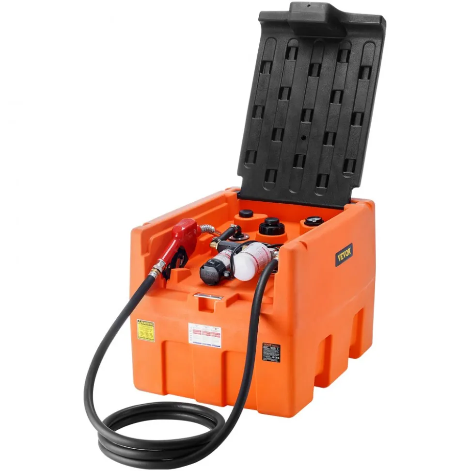 VEVOR Portable Diesel Tank, 48 Gallon, 10.6GPM Flow Rate, Diesel Fuel Tank with 12V Electric Transfer Pump, 13.1 ft Hose, Auto Fueling Nozzle, Diesel Transfer Tank for Easy Fuel Transportation, Orange