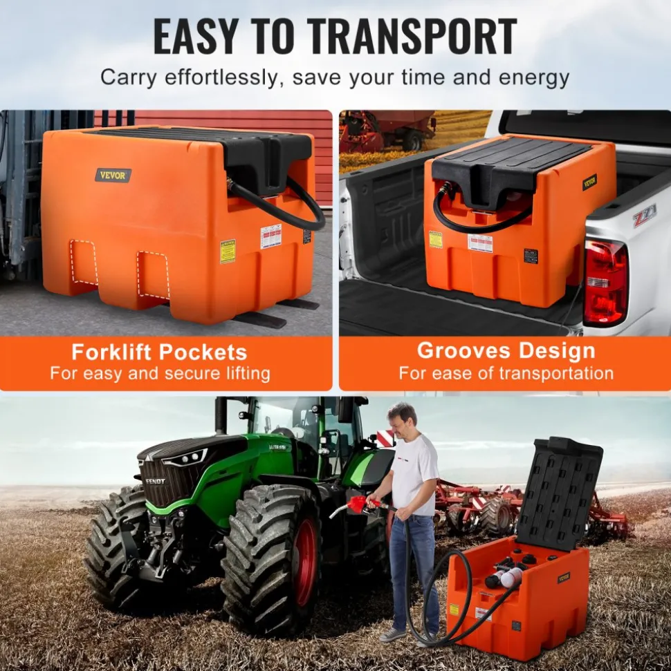 VEVOR Portable Diesel Tank, 48 Gallon, 10.6GPM Flow Rate, Diesel Fuel Tank with 12V Electric Transfer Pump, 13.1 ft Hose, Auto Fueling Nozzle, Diesel Transfer Tank for Easy Fuel Transportation, Orange