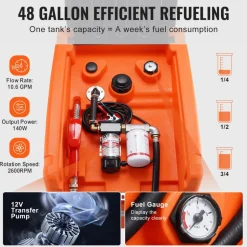 VEVOR Portable Diesel Tank, 48 Gallon, 10.6GPM Flow Rate, Diesel Fuel Tank with 12V Electric Transfer Pump, 13.1 ft Hose, Auto Fueling Nozzle, Diesel Transfer Tank for Easy Fuel Transportation, Orange