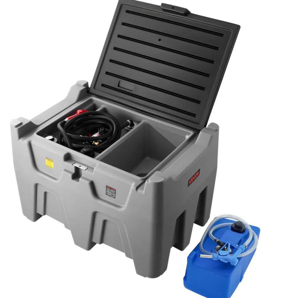 VEVOR Portable Diesel Tank, Separated 106 Gal Diesel & 8 Gal DEF Storage Tank, Leakproof Fuel Transfer Tanks with Pump & 13 Ft Hose, 10 GPM Flow Rate, Gas Storage Tanks for Easy Fuel Transportation