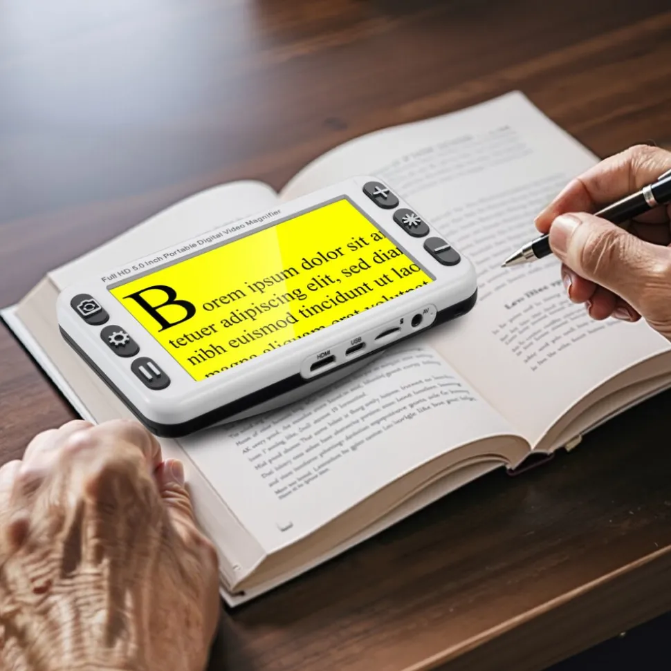 VEVOR Portable Digital Magnifier, 5-inch HD Electronic Video Magnifier for Low Version, 2X - 48X Electronic Reading Aid with 13MP Near & Far Dual Lens, 26 Color Mode, AV/HDMI Output & Foldable Handle