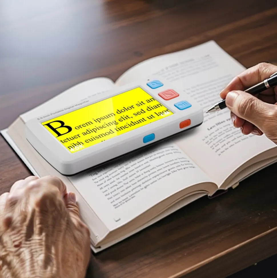 VEVOR Portable Digital Magnifier, 5-inch HD Electronic Video Magnifier for Low Version, 4X - 32X Zoom Electronic Reading Aid with 17 Color Mode, AV Output, Foldable Handle & 5-Level Screen Brightness