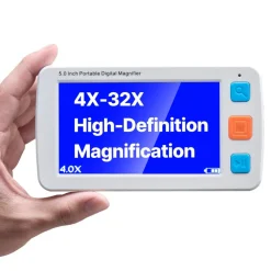 VEVOR Portable Digital Magnifier, 5-inch HD Electronic Video Magnifier for Low Version, 4X - 32X Zoom Electronic Reading Aid with 17 Color Mode, AV Output, Foldable Handle & 5-Level Screen Brightness