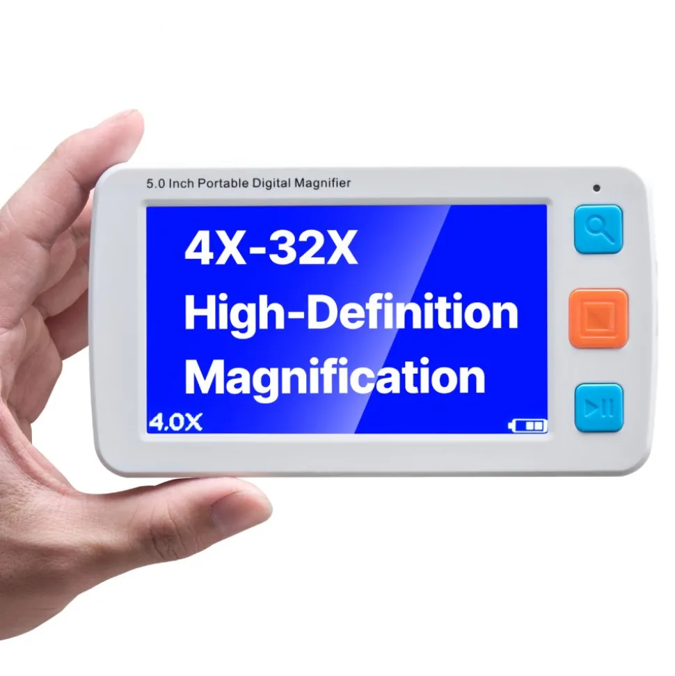 VEVOR Portable Digital Magnifier, 5-inch HD Electronic Video Magnifier for Low Version, 4X - 32X Zoom Electronic Reading Aid with 17 Color Mode, AV Output, Foldable Handle & 5-Level Screen Brightness