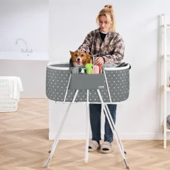 VEVOR Portable Dog Bathtub, Elevated & Foldable Space-saving Pet Shower Station with Efficient Drainage, Bathing Tub for Washing & Grooming Small and Medium Size Dogs and Cats Indoor & Outdoor, Grey