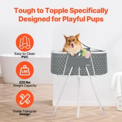 VEVOR Portable Dog Bathtub, Elevated & Foldable Space-saving Pet Shower Station with Efficient Drainage, Bathing Tub for Washing & Grooming Small and Medium Size Dogs and Cats Indoor & Outdoor, Grey
