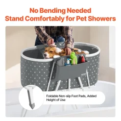 VEVOR Portable Dog Bathtub, Elevated & Foldable Space-saving Pet Shower Station with Efficient Drainage, Bathing Tub for Washing & Grooming Small and Medium Size Dogs and Cats Indoor & Outdoor, Grey