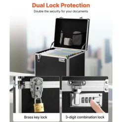 VEVOR Portable File Storage Box, 15.6 x 12.6 x 15 inch Internal Chest Size, Locking Mobile Business Case with Telescopic Handle, Hand pull File Case for Office Home, Offices, Hospitals, Banks