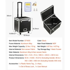 VEVOR Portable File Storage Box, 15.6 x 12.6 x 15 inch Internal Chest Size, Locking Mobile Business Case with Telescopic Handle, Hand pull File Case for Office Home, Offices, Hospitals, Banks