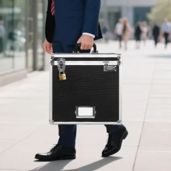 VEVOR Portable File Storage Box, 15.6 x 12.6 x 15 inch Internal Chest Size, Locking Mobile Business Case with Telescopic Handle, Hand pull File Case for Office Home, Offices, Hospitals, Banks
